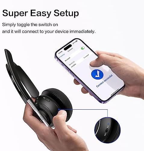 Bluetooth Headset, Wireless Headset with Microphone for PC, V5.2 Computer Headset with Noise Cancelling Mic, USB Dongle, Charging Base & Mute Button for Work, Cell Phones, Computer (Black) - Image 2