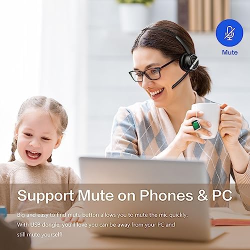 Bluetooth Headset, Wireless Headset with Microphone for PC, V5.2 Computer Headset with Noise Cancelling Mic, USB Dongle, Charging Base & Mute Button for Work, Cell Phones, Computer (Black) - Image 4