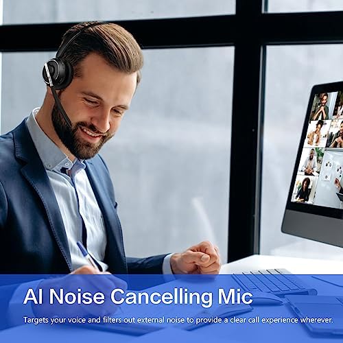 Bluetooth Headset, Wireless Headset with Microphone for PC, V5.2 Computer Headset with Noise Cancelling Mic, USB Dongle, Charging Base & Mute Button for Work, Cell Phones, Computer (Black) - Image 5