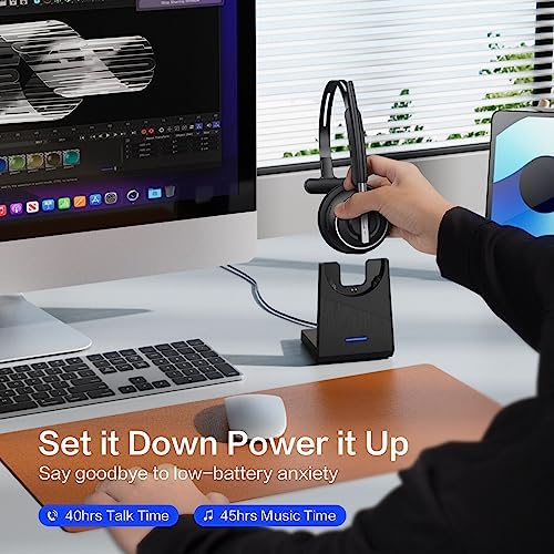 Bluetooth Headset, Wireless Headset with Microphone for PC, V5.2 Computer Headset with Noise Cancelling Mic, USB Dongle, Charging Base & Mute Button for Work, Cell Phones, Computer (Black) - Image 6