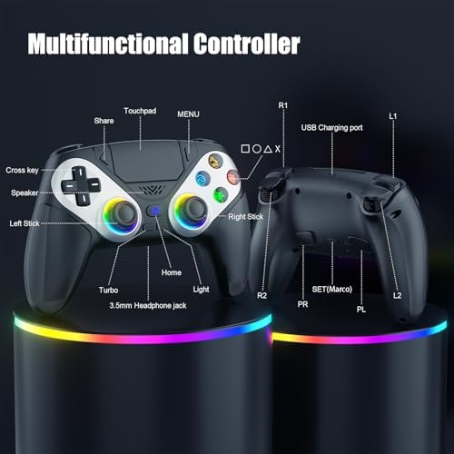 Gamrombo LED Wireless Controller for PS5, Compatible with PS5 Pro/Slim/PC, Dual Vibration, Macro/Turbo Function, 3.5mm Audio Jack, 6-Axis Motion Contro Gamepad with Speaker - Image 3
