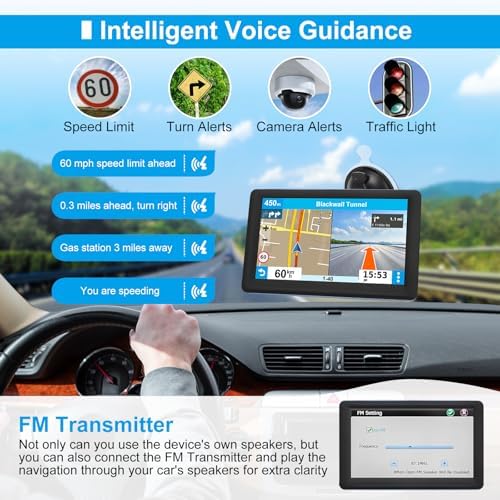 GPS Navigator for Car Truck RV, Latest 2025 Map, 7 inch Touch Screen Real Voice Spoken Turn-by-Turn Direction Reminding Navigation System for Cars, Vehicle GPS with Speed and Red Light Warning (Blue) - Image 3