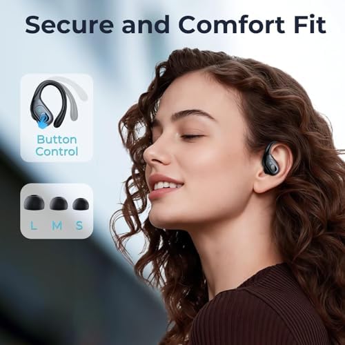 occiam Active Noise Cancelling Ear Buds Bluetooth Headphones Wireless Earbuds 90Hrs Playback Stereo Bass Earphones with Over-Ear Hooks IPX7 Waterproof Earbud for Sports Running Gym Workout Black - Image 5
